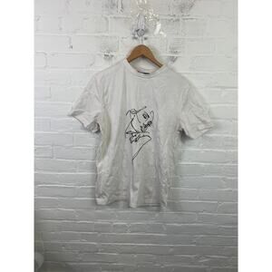 Manière De Voir Men's Crew Neck Pullover Graphic T-Shirt Cap Sleeve White Size M